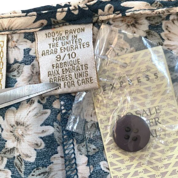 Vintage Express Skirt Blue Floral Button-Front A-Line Mini Size 10 Deadstock - Picture 8 of 9